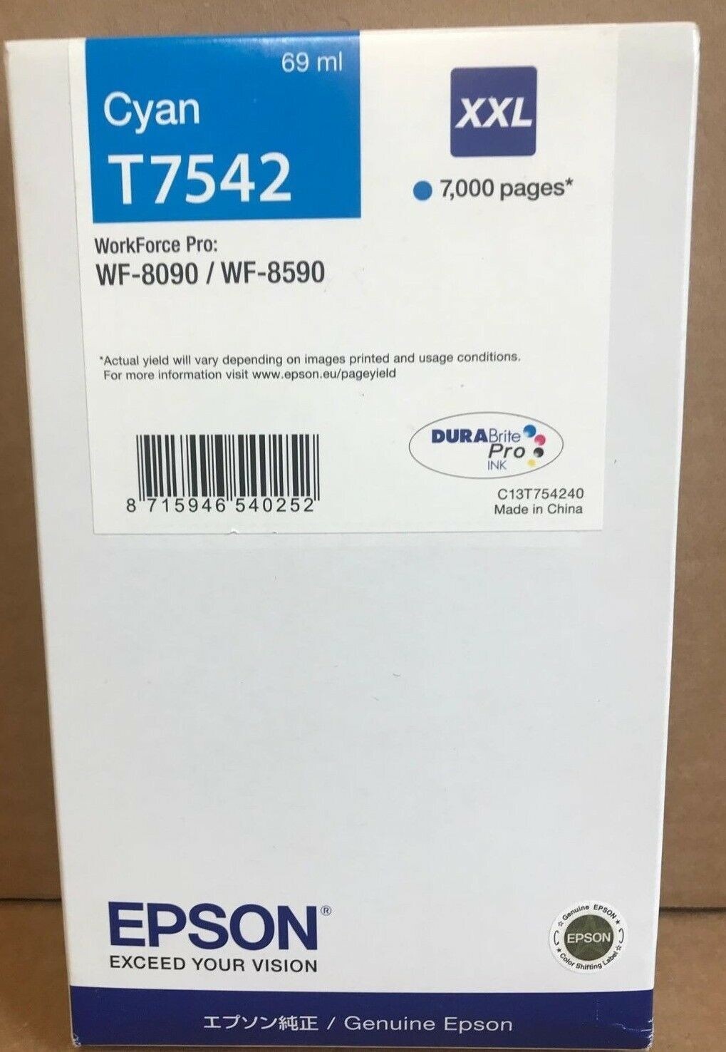 Original Epson T7542XXL Cyan Extra High Capacity Ink Cartridge C13T754240