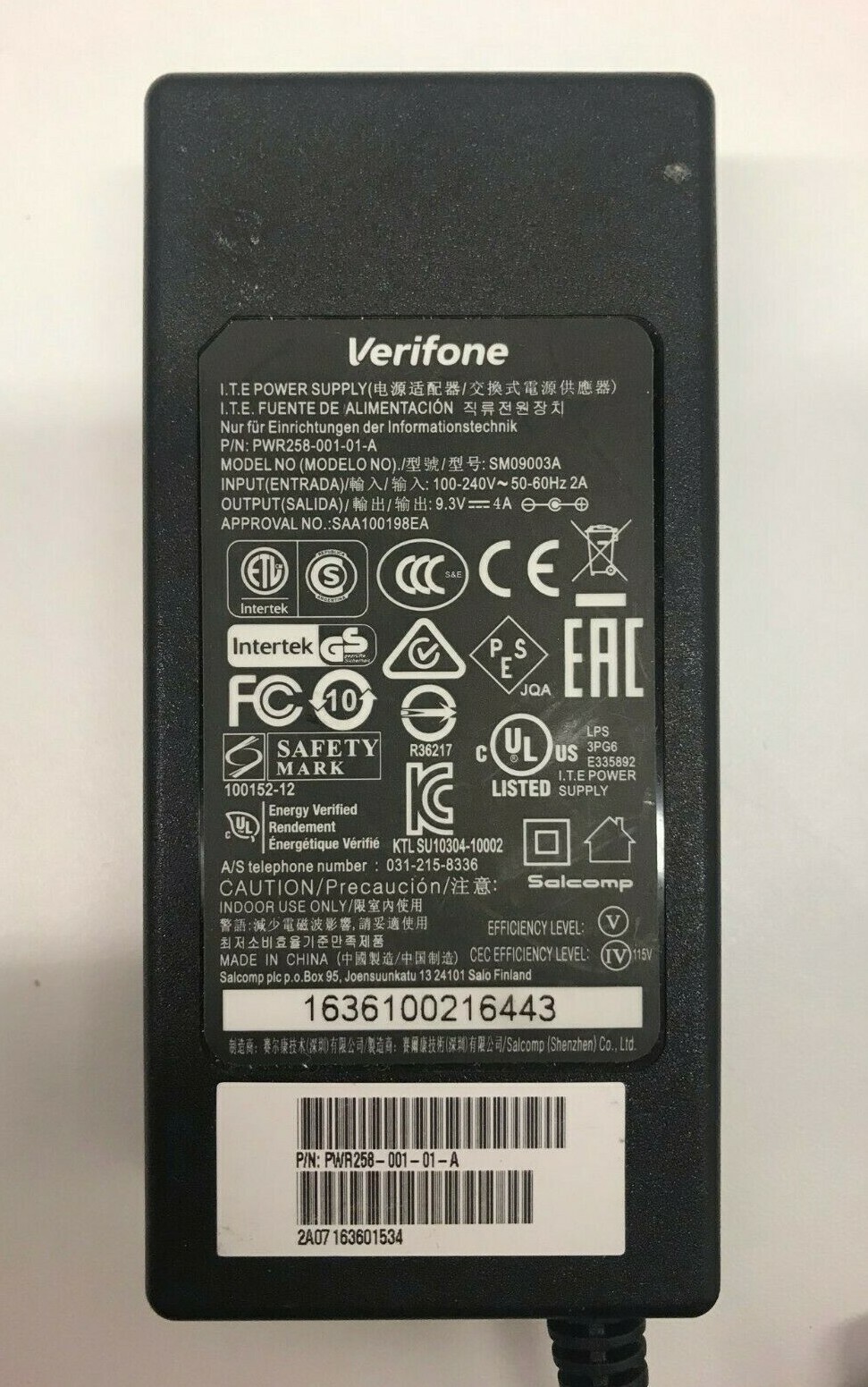 Verifone SM03003A 9.5V 4A AC Power Adapter PWR258-001-01-A