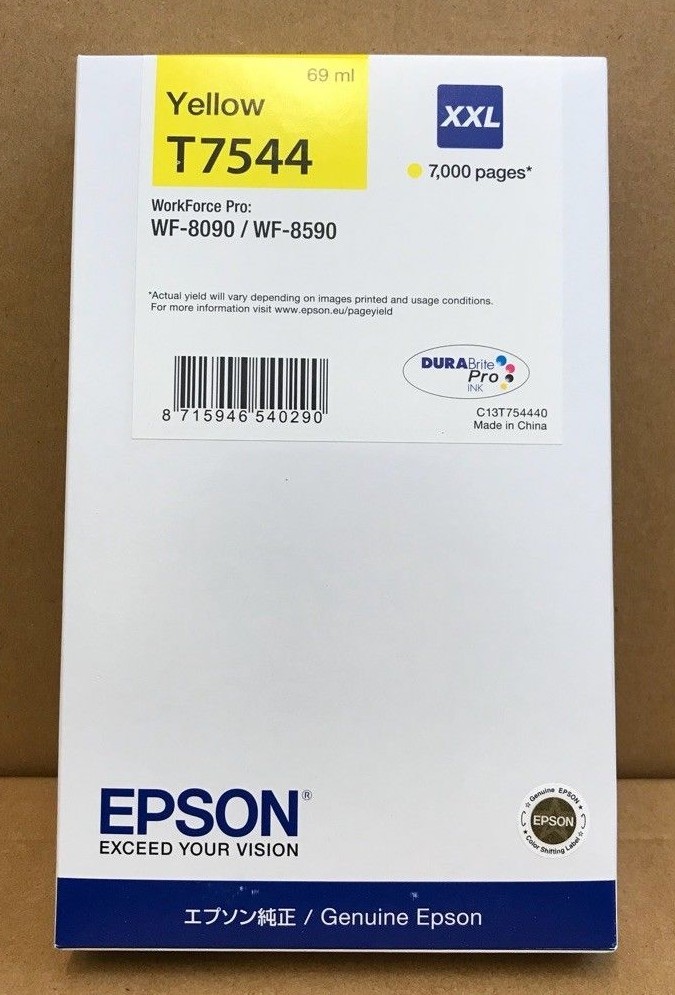 T7544 Epson Original New WorkForce Pro WF-8090 WF -8590 Yellow Ink Cartridge