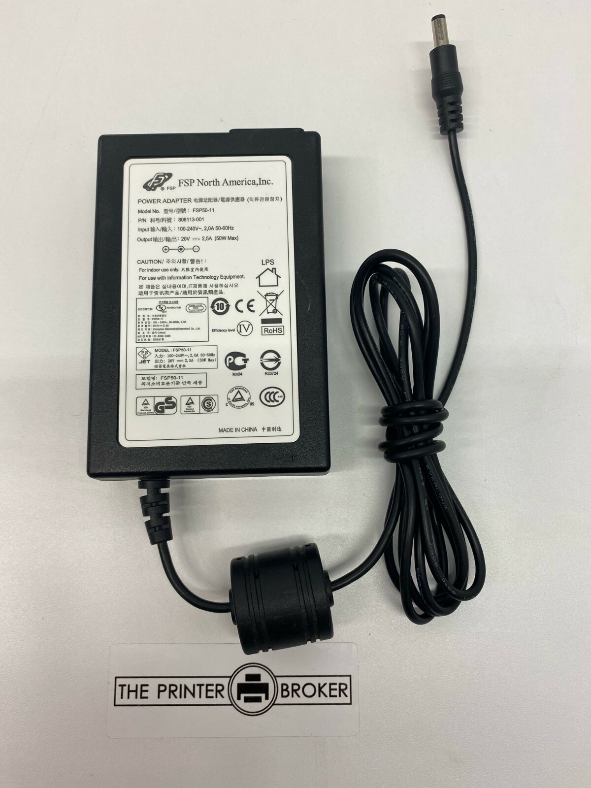 Zebra LP2844 FSP AC / DC Power Supply Adapter FSP50-11 808113-001
